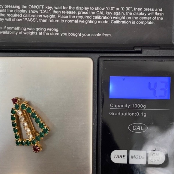 Vintage Green Red Clear Rhinestone Christmas Bell Small Pin Brooch - Picture 7 of 9